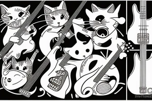 cat playing bass guitar tattoo idea