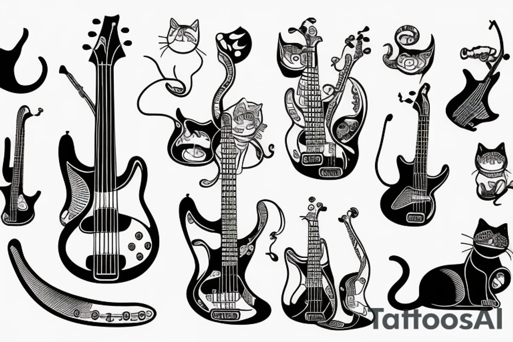 cat playing bass guitar tattoo idea