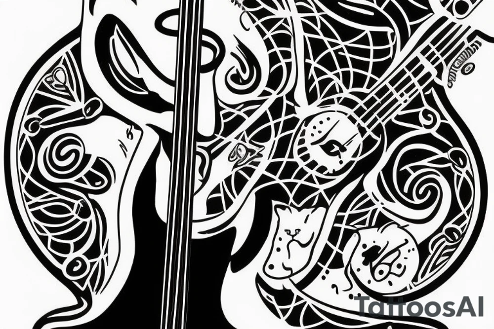 cat playing bass guitar tattoo idea