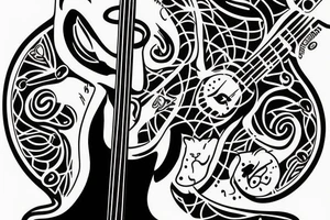 cat playing bass guitar tattoo idea