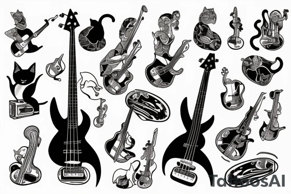 a cat playing bass guitar tattoo idea