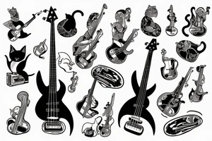 a cat playing bass guitar tattoo idea