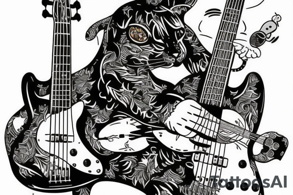 a cat playing bass guitar tattoo idea