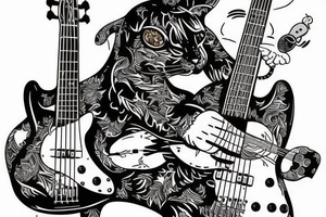 a cat playing bass guitar tattoo idea