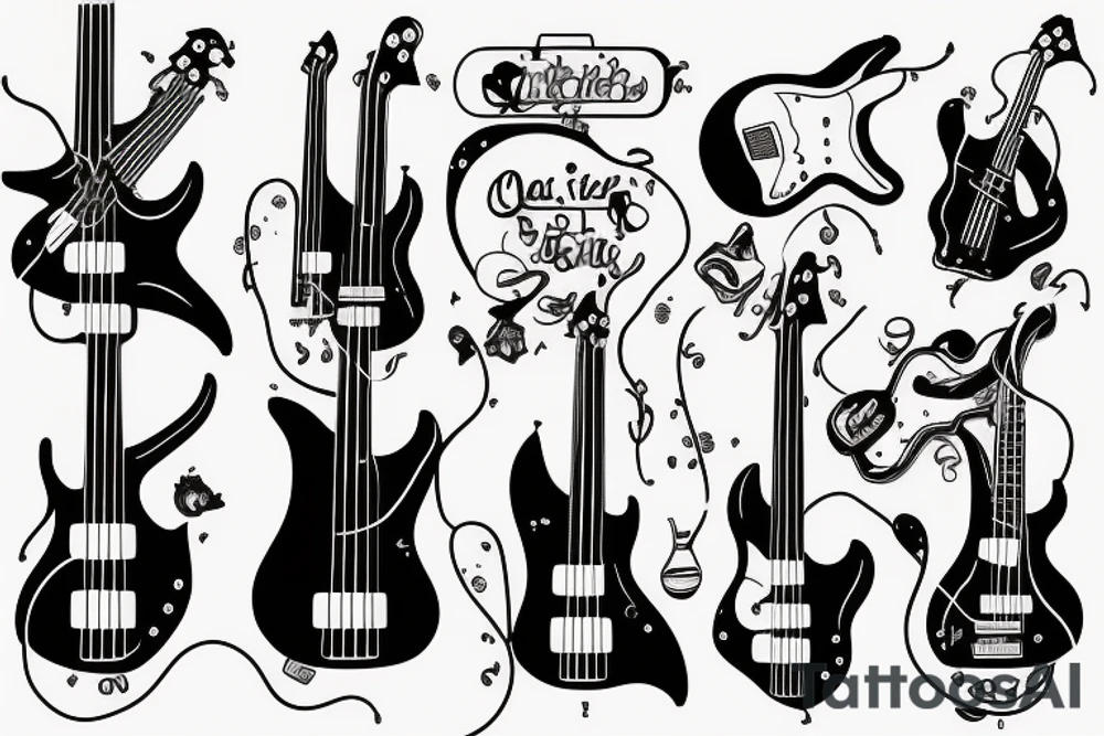 a cat playing bass guitar tattoo idea