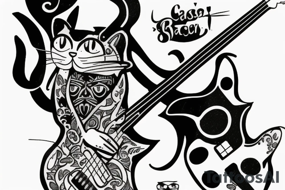 a cat playing bass guitar tattoo idea