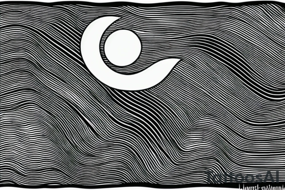 A line  in the middle seperating a  moutain with a sunset on one side and one the other side of the line a wave with a crescent moon tattoo idea