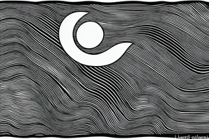 A line  in the middle seperating a  moutain with a sunset on one side and one the other side of the line a wave with a crescent moon tattoo idea