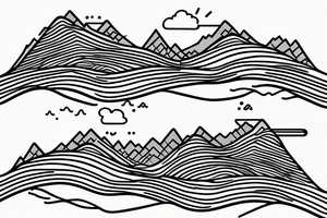 A line  in the middle seperating a  moutain with a sunset on one side and one the other side of the line a wave with a crescent moon tattoo idea
