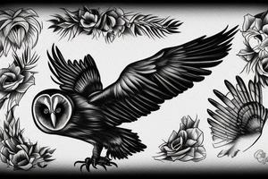 Black Raven with a Barn white owl tattoo idea