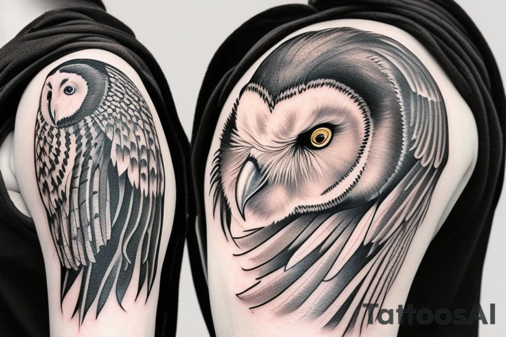 Black Raven with a Barn white owl tattoo idea