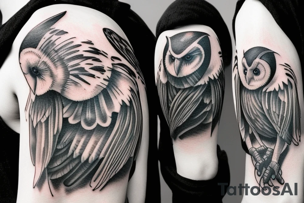Black crow and Barn white owl tattoo idea