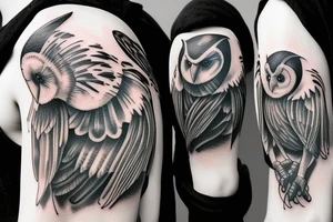 Black crow and Barn white owl tattoo idea
