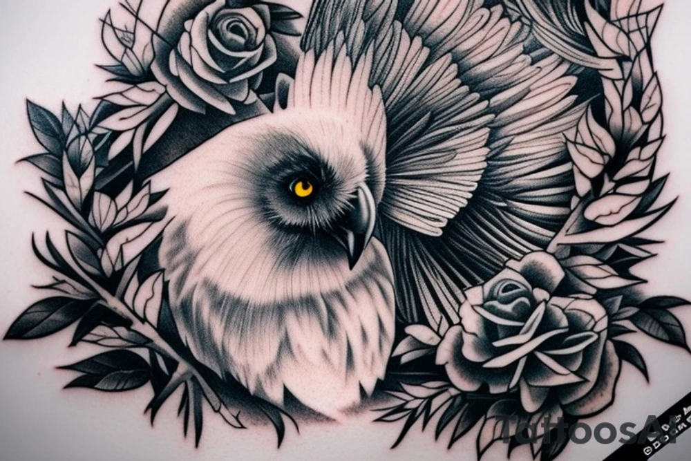 Black crow and Barn white owl tattoo idea