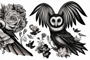 Black crow and Barn white owl tattoo idea