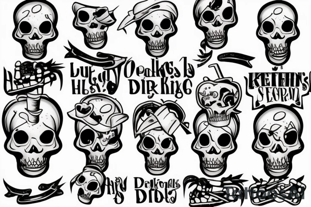 3 skeletons drinking together tattoo idea