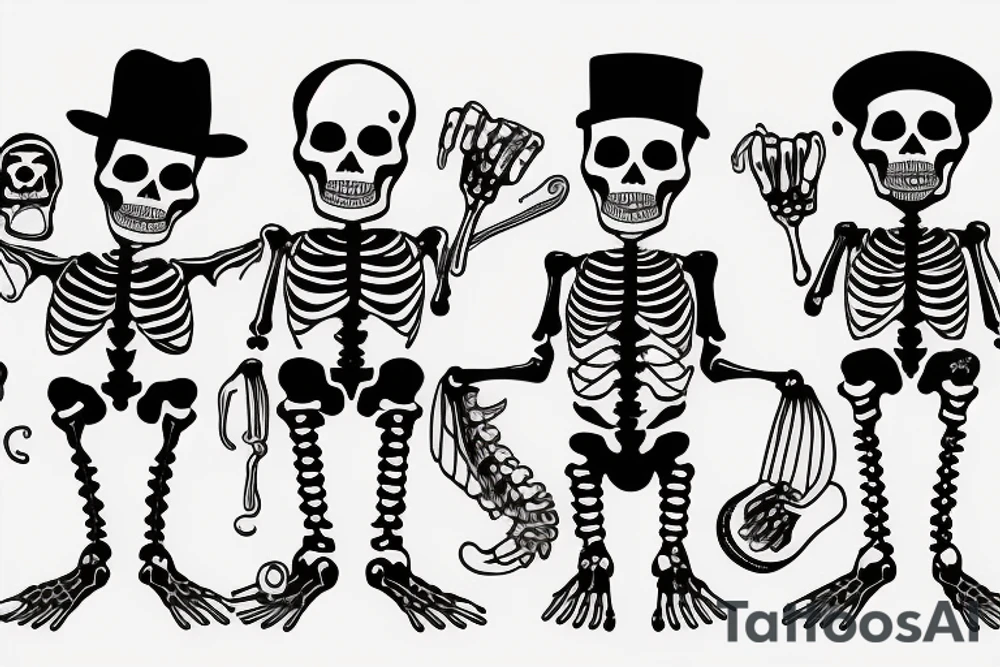 Three skeletons drinking together tattoo idea
