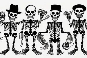 Three skeletons drinking together tattoo idea