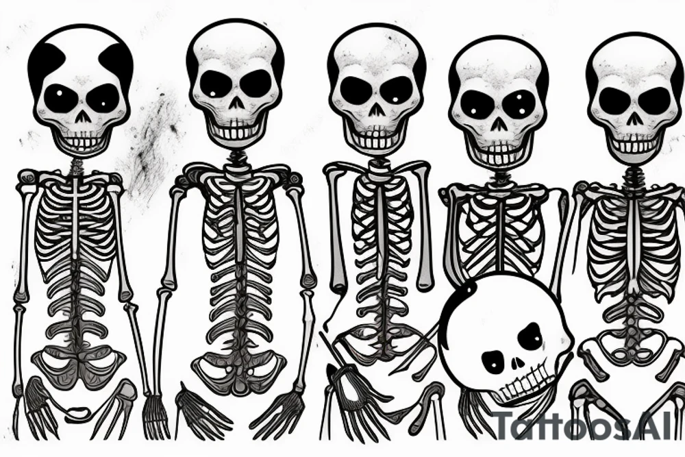 Three skeletons drinking together tattoo idea