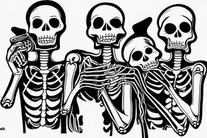 Three skeletons drinking alcohol together tattoo idea
