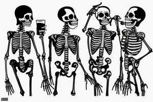 Three skeletons drinking alcohol together tattoo idea