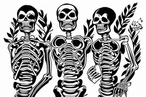 Three skeletons holding beer bottles tattoo idea
