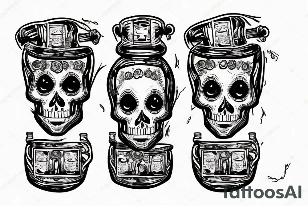 Three skeletons holding beer bottles tattoo idea