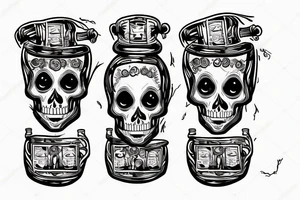 Three skeletons holding beer bottles tattoo idea
