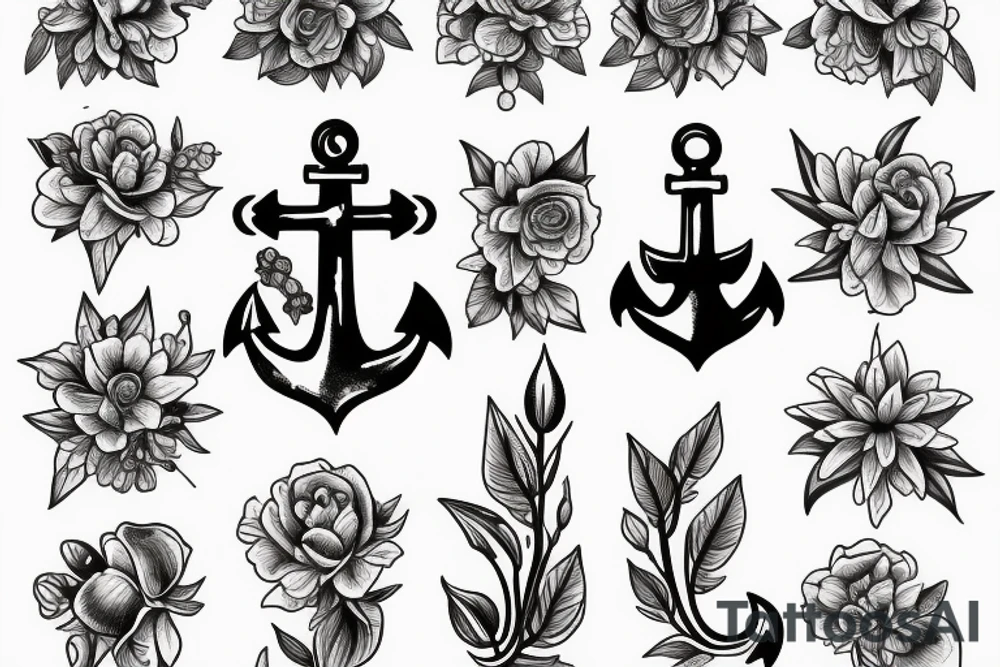 Navy Anchor and flower tattoo idea