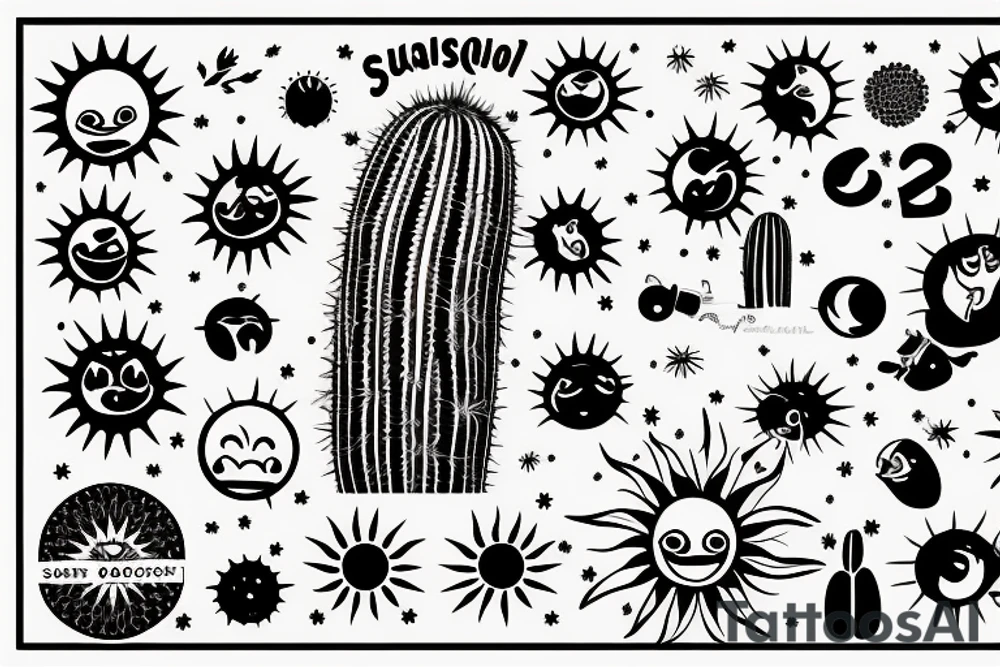 saguaro cactus with a sun in the background tattoo idea