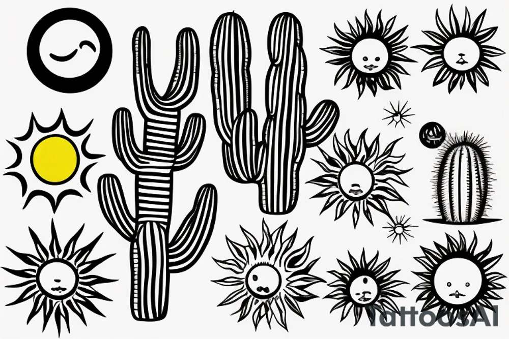 saguaro cactus with a sun in the background tattoo idea