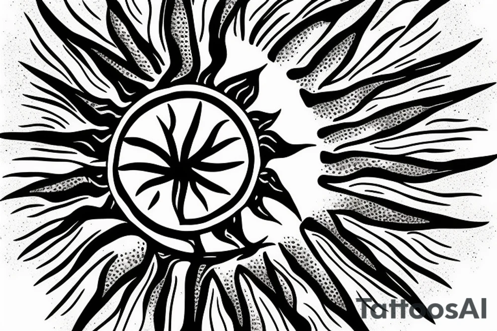 saguaro cactus with a sun in the background tattoo idea
