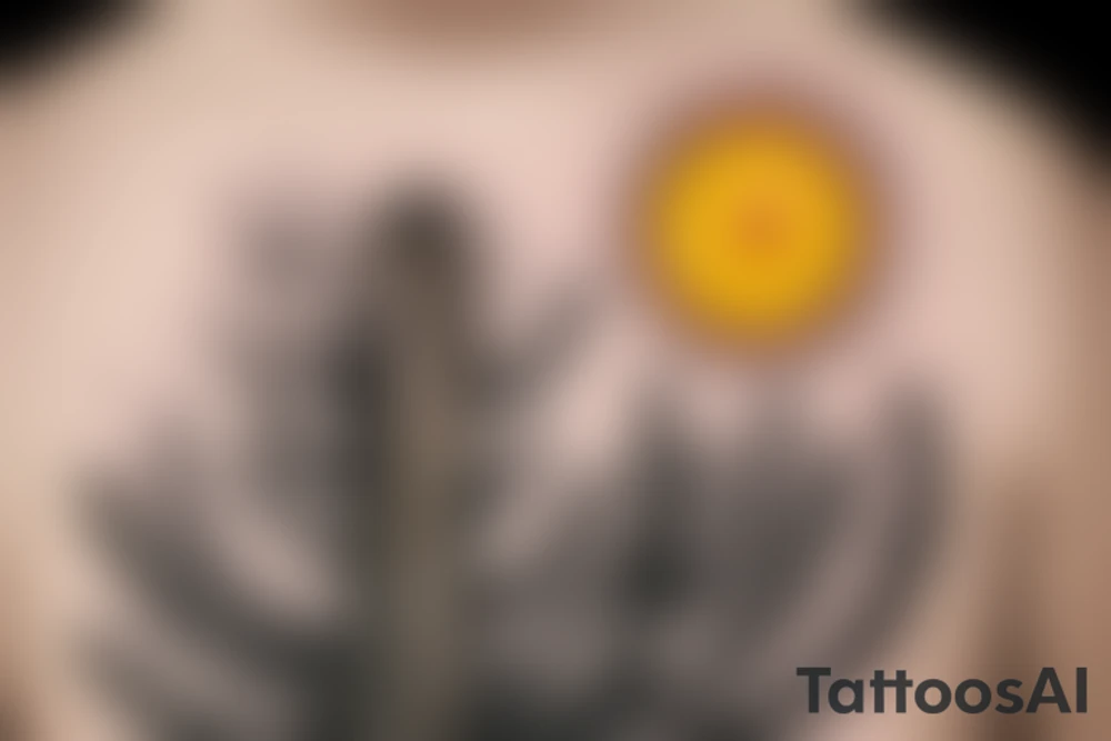 saguaro cactus with a sun in the background tattoo idea