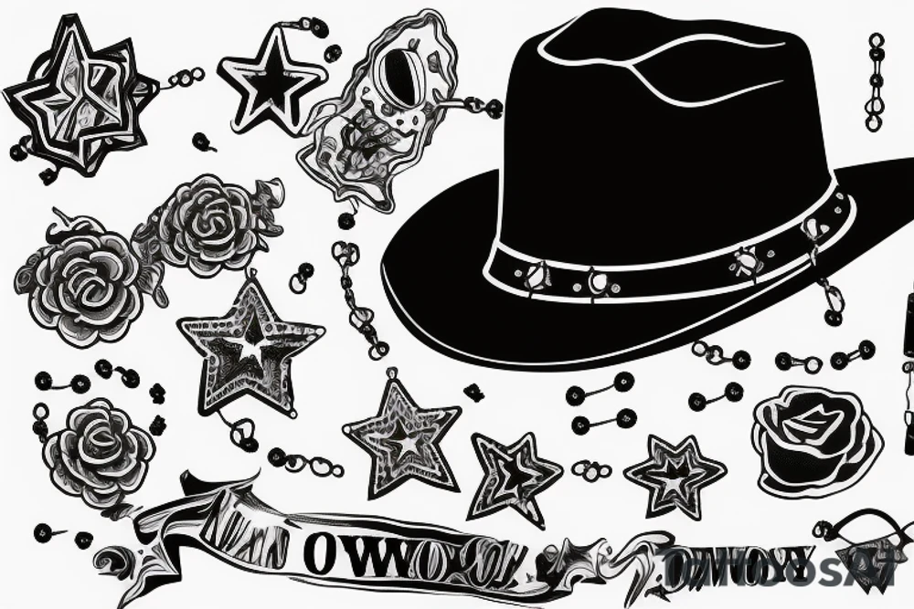 Cowboy hat with a rosary tattoo idea
