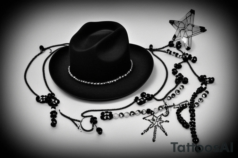 Cowboy hat with a rosary tattoo idea