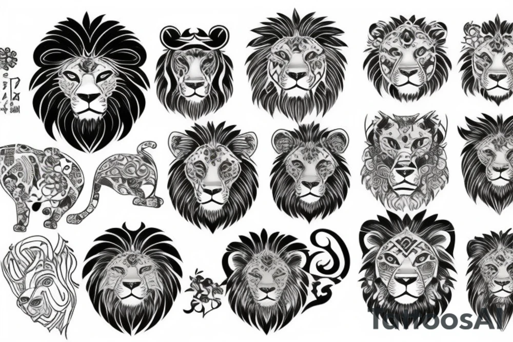 Japanese style lion mixed with nordic style lion tattoo idea