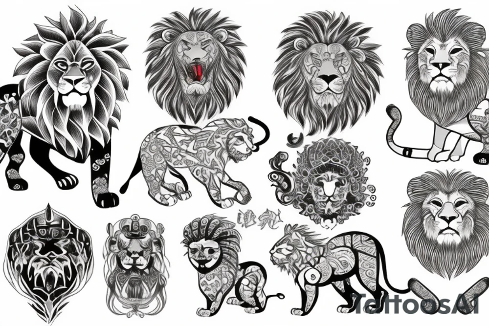 Japanese style lion mixed with nordic style lion tattoo idea