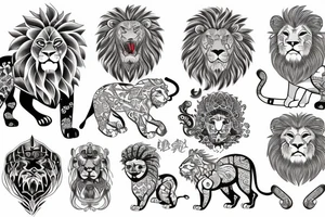 Japanese style lion mixed with nordic style lion tattoo idea