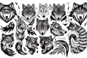 Japanese style wolf mixed with nordic style wolf tattoo idea