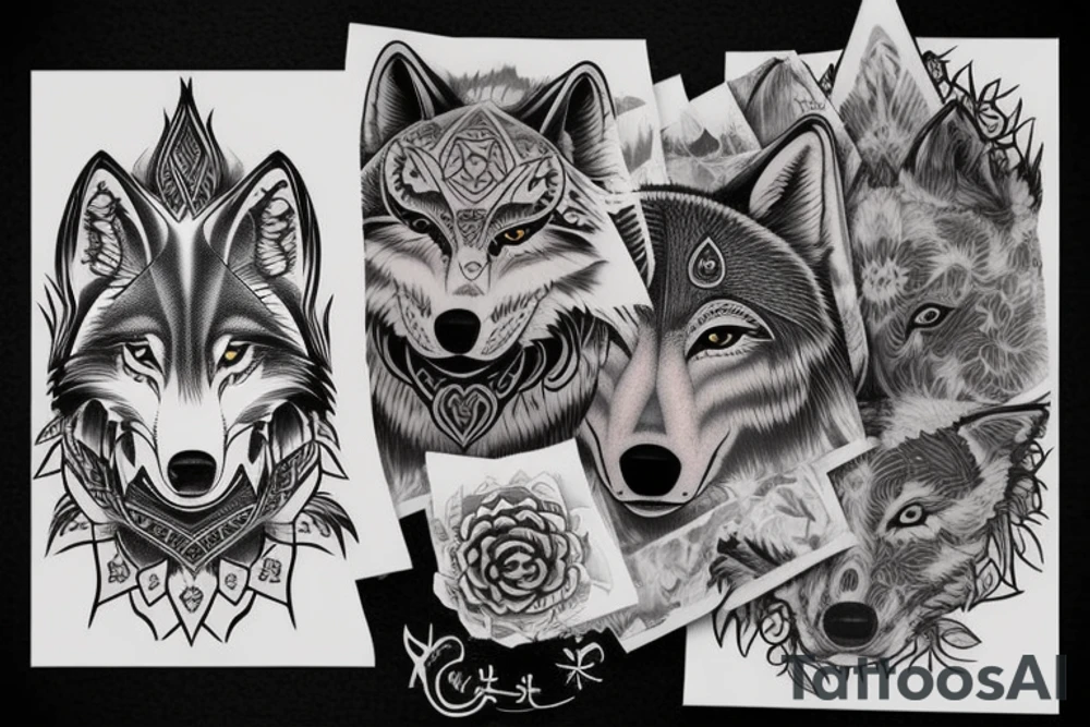 Japanese style wolf mixed with nordic style wolf tattoo idea