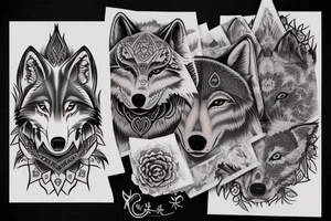 Japanese style wolf mixed with nordic style wolf tattoo idea