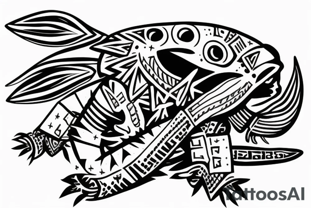 Aztec axolotl warrior tattoo idea