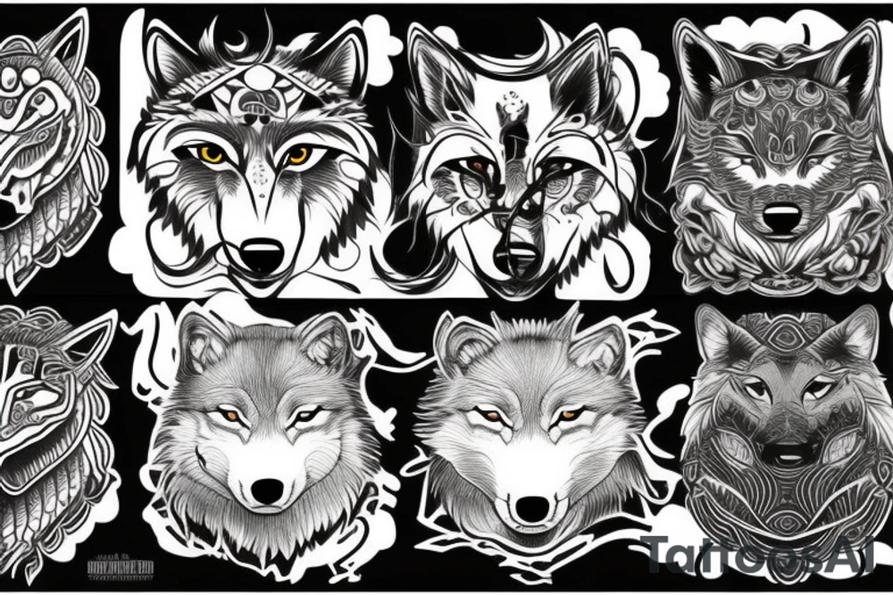 Japanese style wolf mixed with nordic style wolf tattoo idea