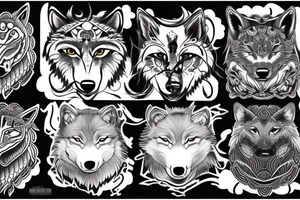 Japanese style wolf mixed with nordic style wolf tattoo idea