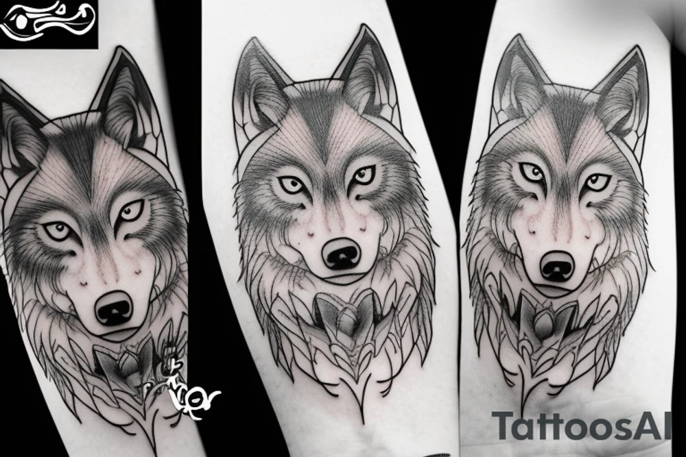 Japanese style wolf mixed with nordic style wolf tattoo idea