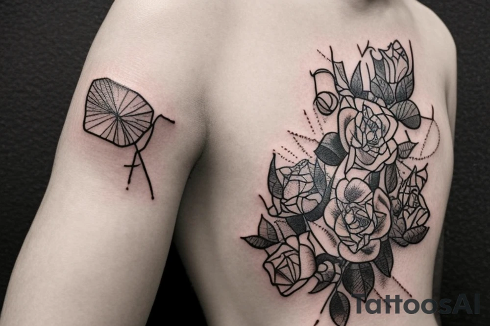 I want a mostly black sleeve with white roses and green clover tattoo idea