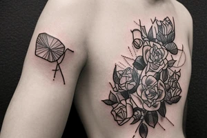I want a mostly black sleeve with white roses and green clover tattoo idea