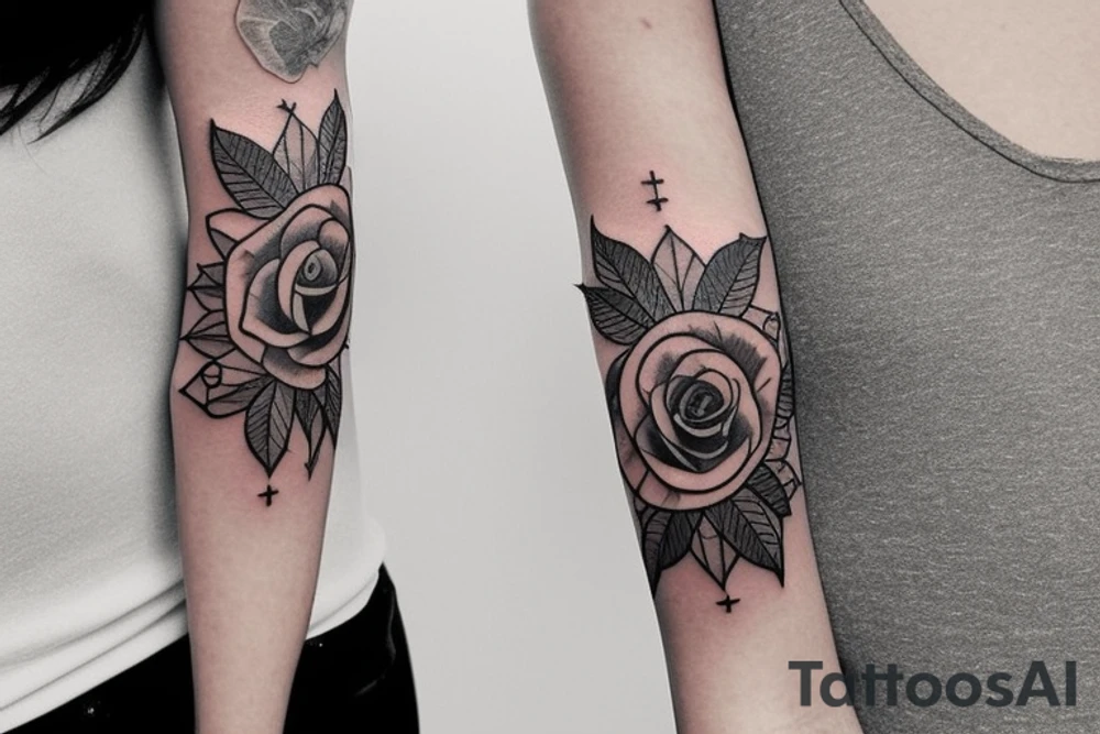 I want a mostly black sleeve with white roses and green clover tattoo idea