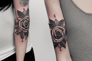 I want a mostly black sleeve with white roses and green clover tattoo idea