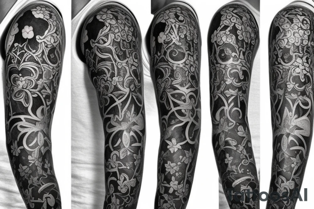 I want an art nouveau clover tattoo sleeve tattoo idea